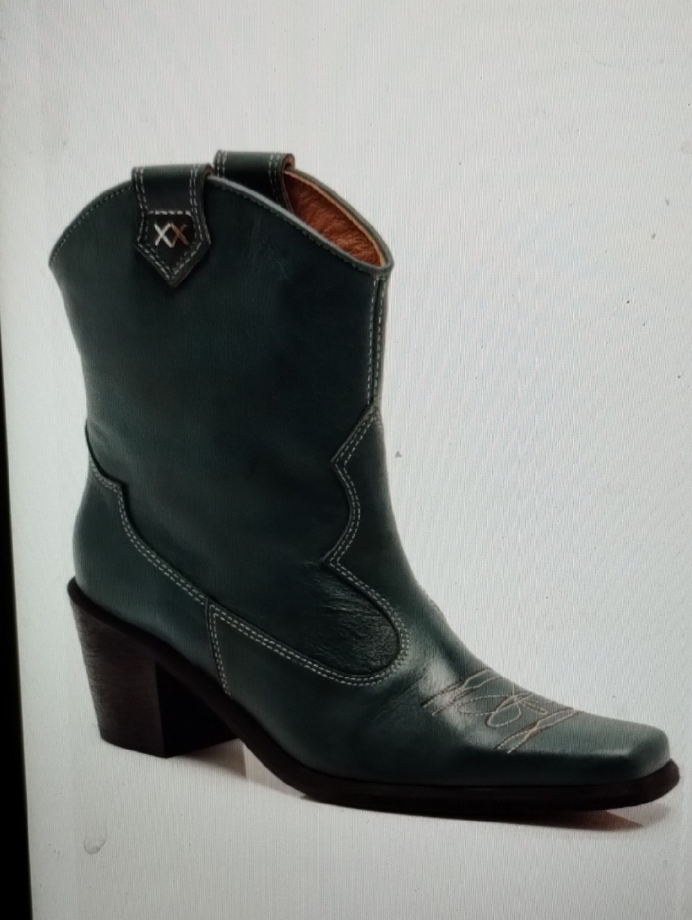 Free People Wandering Western Cowboy Boots Green Leather 7 Like New - Picture 4 of 12